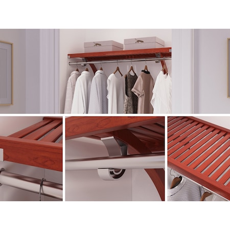 John Louis Home Solid Wood 16in. Deep 4ft. Shelf with Bar Kit Red Mahogany JLH-643-B